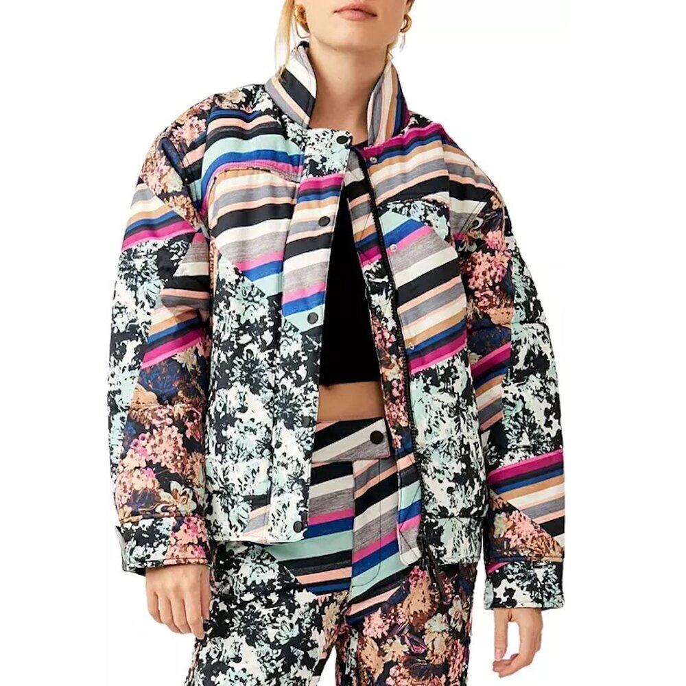 New $328 Free People Bunny Slope Printed Puffer Jacket Size L